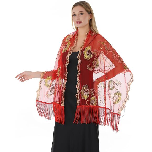 Sequin Sheer Shawl 1920s Neck Pashmina Wraps For Women Going Out 7259